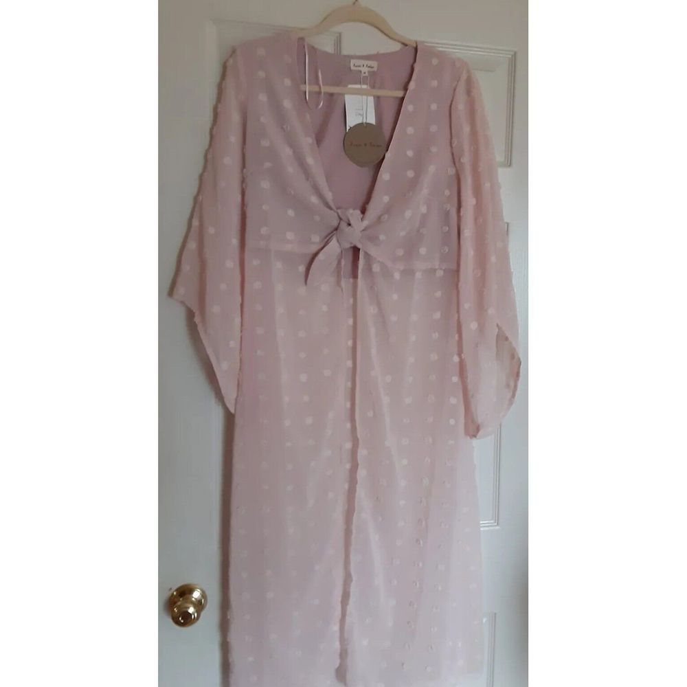 Aaron & Amber sheer pale pink Swiss dotted chenille duster Size Small - NWT -